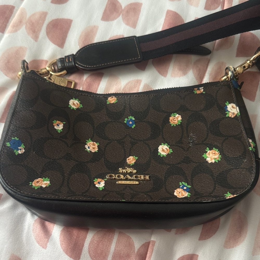 Coach Black and Brown Floral Shoulder Bag